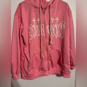Pink Graphic Zip Up Hoodie
